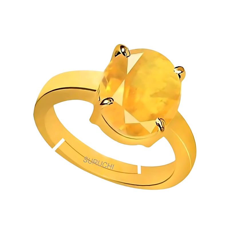 Yellow Sapphire Pukhraj 6.25 Ratti or 5.5 Carat Astrological Gemstone Sqaure Shape Panchdhatu 22K Gold Plated Adjustable Ring for Women-cvtf-picture-23