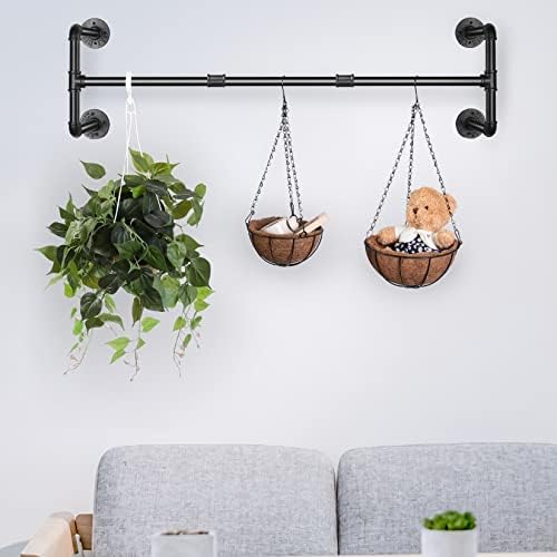 unho Wall Mounted Clothes Rail, Industrial Pipe Clothes Rail Metal Garment Hanging Rail Super Stable Wall Clothes Hanger Rack for Bedroom Living Room Kitchen 109x35x31cm Hold up to 50KG