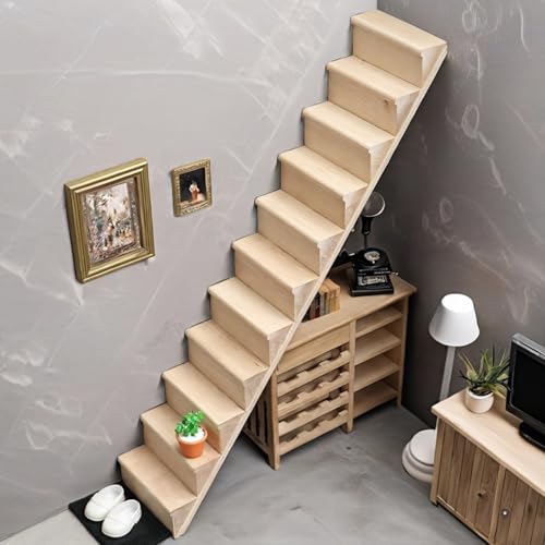 Escaleras de madera sin pintar 1:12 con pasamanos de alta precisión para modelismo 4