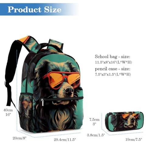 Cartable grande capacité chien cool lot de 2 pièces pour étudiant