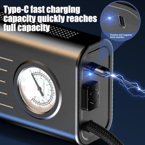 Image of RECTITUDE Portable Electric Tire Inflator Air Compressor with Analog Pressure Gauge, USB Type-C Charging, Fast Air Pump for Car, Bike, Motorcycle, Bicycle, Ball & Inflatable Toys | Compact Mini Air
