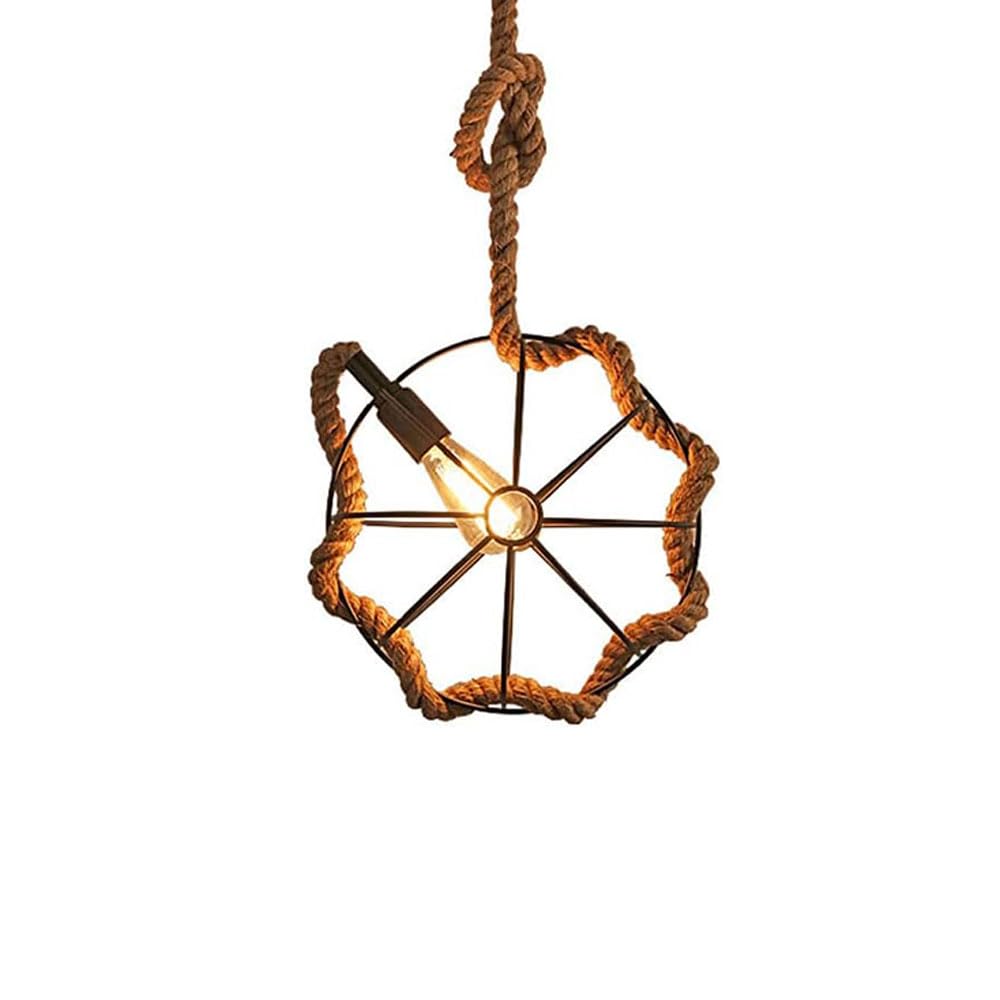 Lustre en corde de chanvre rétro pour un éclairage LED au plafond