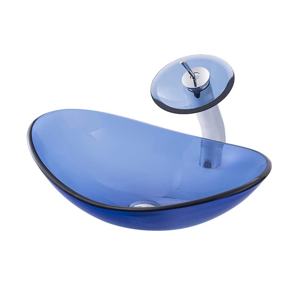 Teesong Sink Set Bathroom Sink Countertop Bathroom Vessel Sink Blue Glass Washbasin Tempered Countertop Art Basin Counter Basin