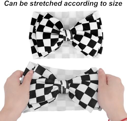 Baby Girl Checkered Headband, 7in/19cm Black and White Checkered Infants Headband Bows Racing Bowknot Themed Baby Hair Accessories Stretchy Soft Wrap for Newborn Infants Toddlers — view 4
