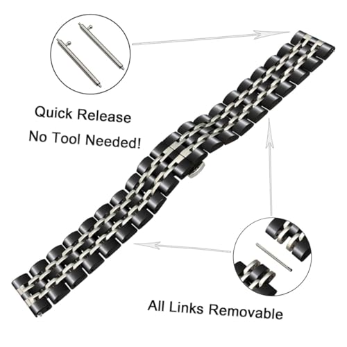 Bracelet de montre acier inoxydable noir, accessoire de remplacement chic - 6