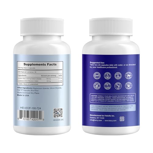 Image of Heivy Electrolyte Capsules, 100 Count (Size 0) - Made in USA | Sodium Salt Tablets (500mg Sodium &100mg Potassium), Salt Pills for POTS, for Hydration Supplement