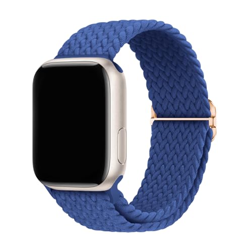 Braided Stretchy Solo Loop Band Compatible with Apple Watch 49mm 46mm 45mm 44mm 42mm 41mm 40mm 38mm Elastic Nylon Sport Strap for Series 11/10/9/8/7/6/5/4/3/SE/Ultra 2 Men Women (Royal Blue,49/46/45/44/(42mm-Series 3 2 1))