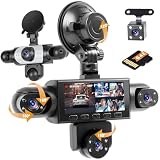 Ohradio FHD 5 Canali Dashcam Auto 360°, 5 Telecamera HD Nell'auto: Anteriore Posteriore Sinistra Destra e telecamera posteriore,Dash Cam con 64G Scheda/Notturna 12 IR/Loop Video