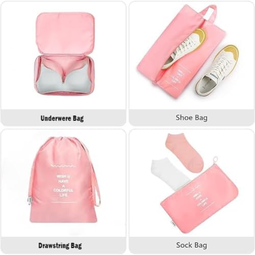 Image of Sprqcart Polyester 7 Set Travel Organizer Bag 3 Packing Cubes + Pouches 1 Toiletry (Pink20 Cm, Cm)