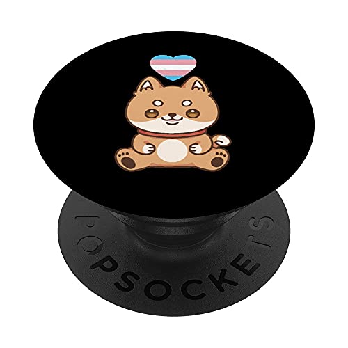 Bandera trans Shiba Inu Perro LGBTQ Transgénero Orgullo Kawaii PopSockets PopGrip Intercambiable