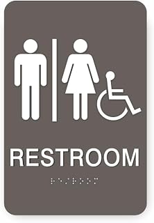 ADA Accessible Restroom Sign with braille, 6” x 9”, ADA Compliant Bathroom Sign for Buildings or Business, Many Colors Choices, Made in USA (Charcoal Grey)