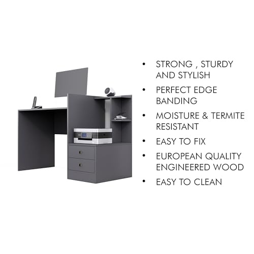 Image of Bniture Wooden Study Table for Home | Engineered Wood Study Table with Side Open Storage Area | Multi Purpose Computer Desk for Writing & Study | Laptop Table for Study Room & Office | Slate Grey