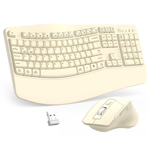Wireless Keyboard and Mouse Combo, 2.4G Ergonomic Wave Keys (Latte)