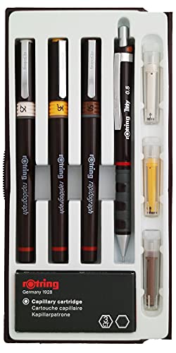 rOtring Rapidograph Technical Drawing Pen Junior Set, 3 Pens with Line Widths of 0.25mm to 0.5mm, Brown (S0699480)