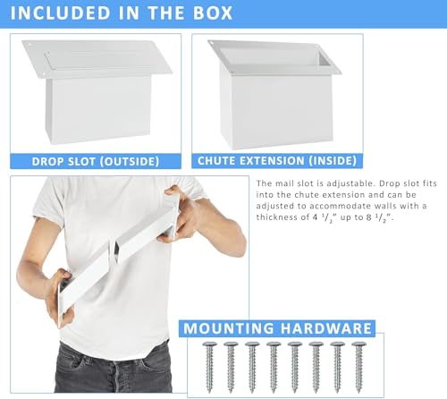 Durabox Through The Wall Drop Chute – Adjustable Two Piece Steel Deposit Drop Slot for Documents, Letters, Payments and Other Non-Bulky Items and Mail D100 (Grey)