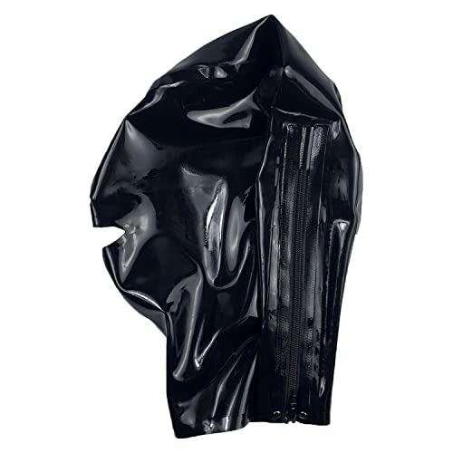 MFMYEE Bondage-Latex-Maske, BDSM-Maske, Fetisch-Kopfbedeckung, Latex Cosplay,Reißverschluss hinten, Mund mit verbundenen Augen (schwarz) (M)