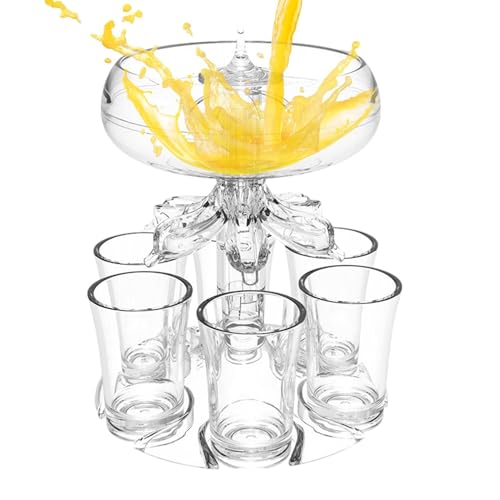 Drinks Dispenser with 6 Shot Glasses Set Shot Glass Dis-penser with Glasses Drink Dispe-nser Acrylic Touchless S-hot Pourer for Beverage Dispenser Liquor and Cocktail Home Bar Accessories