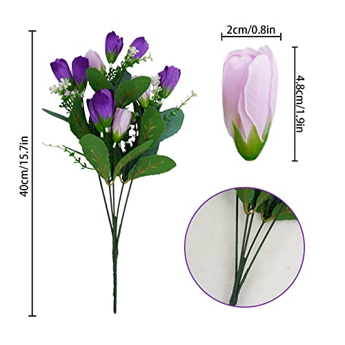 Obbsie 6Pcs Artificial Tulip Flowers 15.7" Real Touch Tulips Fake Tulip Flower Artificial Silk Flowers Arrangement Bouquet For Home Wedding Party Office Easter Spring Decor (Purple) #TOP2