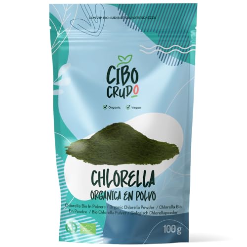 Clorella en Polvo Ecológica - 100g. Alga Chlorella Vulgaris Bio. Contiene Proteínas Clorofila Vitamina B12 y C. Chlorella Ecologica para Vegetarianos y Veganos. También contiene Zinc y Antioxidantes.