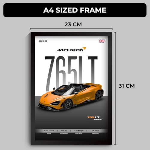 Image of McLaren 765LT Spider Poster | Framed A4 Sized (31 x 23 cm) | McLaren Car Posters for Wall, Gift for Boys | Supercar Frames | Poster Sportscar Frame | Car Posters for Wall, Bedroom, Hostel, Study Room, Desk (F 050)