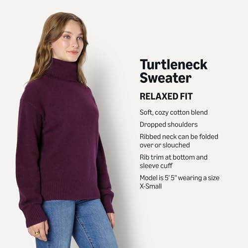 Image of Amazon Essentials Women's Relaxed-Fit Cotton Blend Turtleneck Pullover Sweater with Dropped Shoulders, Rib Trim