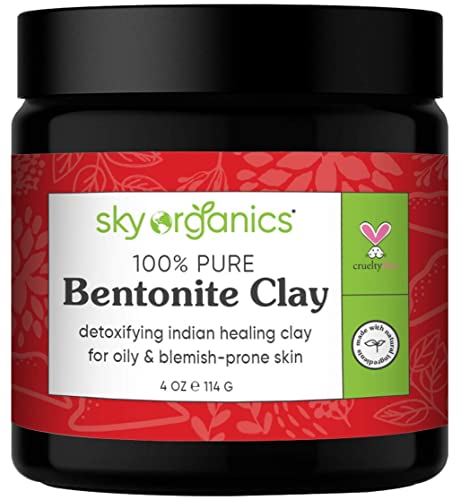 Sky Organics Indian Healing Clay with Detoxifying Bentonite Clay for Face, 100% Pure to Detoxify, Purify & Cleanse, 4 Oz.