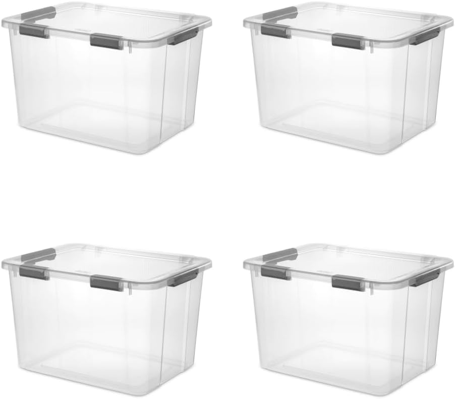 GardenNest 4-Pack 80-Quart Clear Plastic Storage Bins with Hinged Latching Lids, Large Stackable Tote Containers with Comfort Grip Handles, Heavy-Duty Organization Boxes for Household Storage