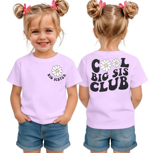 Image of LOTUCY Big Sister Shirt for Toddler Girls Cool Big Sis Club Tshirt Promoted to Big Sister Announcement Outfits