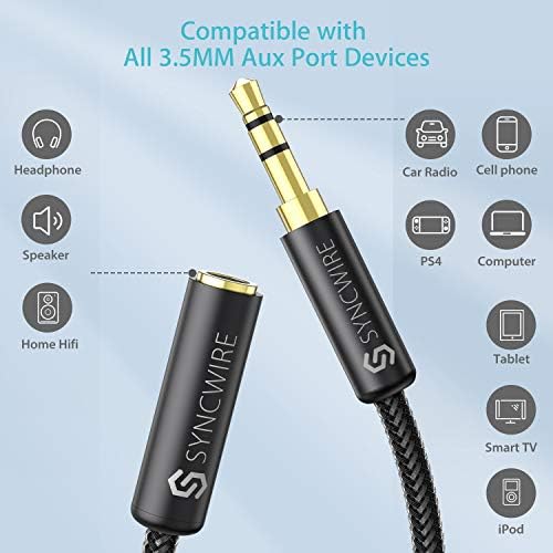 Syncwire Audio Extension Cable 1M - Nylon Braided Auxiliary Stereo Headphone Extension Cable, Hi-Fi Sound, 3.5mm Male to Female Stereo Jack Cord for Phones Laptop iPad iPod Tablet TV Car Radio PS4
