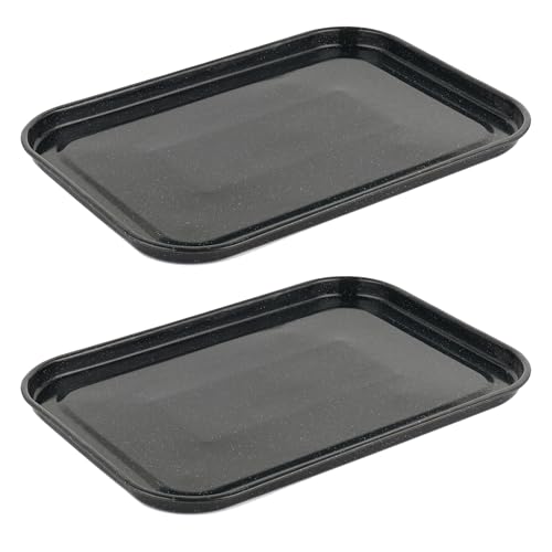 Salter COMBO-9146 Baking Tray Set – 2 Pack, 36 cm Vitreous Enamel Coated Steel Flat Oven Pan, Large Cookie Sheet, Bakeware for Baking/Roasting, PFAS-Free, Dishwasher Safe, Oven Safe to 230°C, Black