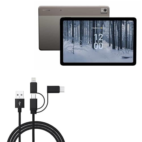 BoxWave Cable Compatible with Nokia T21 - AllCharge 3-in-1 Cable - Jet Black