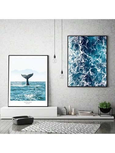 Toile murale minimaliste scandinave queue de baleine bleue sans cadre 30x40 cm