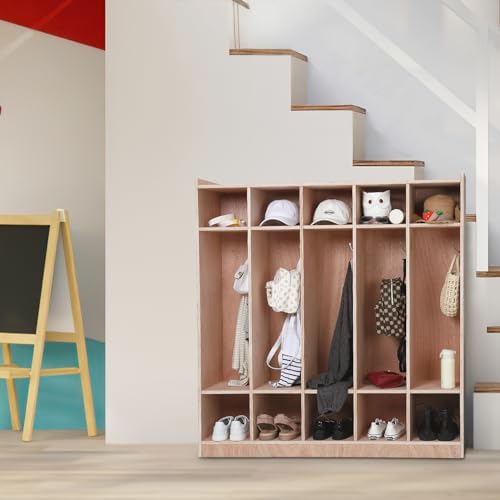 Garvee 5-Section Classroom Coat Locker with 10 Cubbies, Classroom Cubbies for Daycare, Anti-Tip Kit, 4 Casters, 5 Hooks & 2 Storage Bins, Daycare Cubby Organizer for Home, School & Kindergarten
