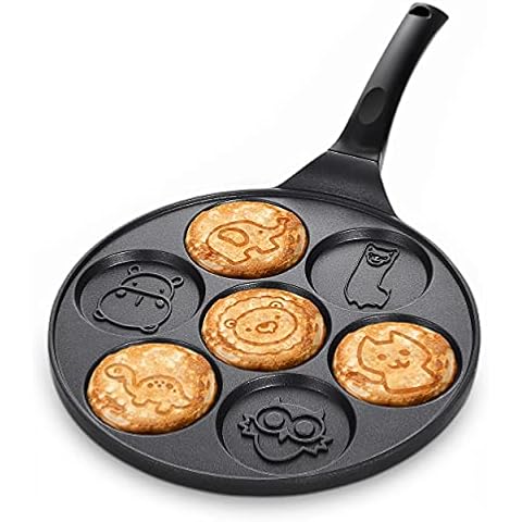 Clockitchen Griddle Pan, Pancake Pan Nonstick 10 Inch animal Pancake Maker Mini Pancake Mold Pan 7-Cup Blini Pan for Kids Gifts Cake, black Cover