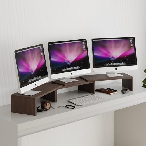 BLUEWUD Festvi Triple Monitor Stand & Computer PC Screen Height Riser Gaming Desk for Table Home & Office for Living Room Home Furniture (Wenge) view 2