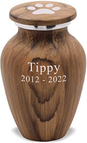 Personalized Mini Keepsake Urn for Dog Ashes or Urn for Cat Ashes with Engraved Paw Print on Top – Mini Urn for Ashes – 3.5 Cubic Inch Capacity Urn for Sharing of Ashes – Oak Finish Pet Memorial