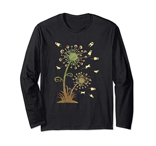 Pug Dogs - Dandelion Flower - Funny Cute Pugs Lovers Maglia a Manica