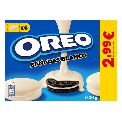 OREO Bañadas cobertura sabor chocolate blanco y sabor vainilla,6x246g | Una irresistible combinación de cacao, vainilla y chocolate blanco, ideal para meriendas y disfrutar entre horas