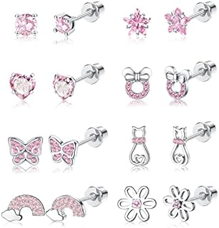 YADOCA 8 Pairs Hypoallergenic Earrings for Women Girls Surgical Steel Cubic Zirconia Heart Stars Rainbow Screw Back Earring Flower Multicolored Butterfly Stud Earrings Set