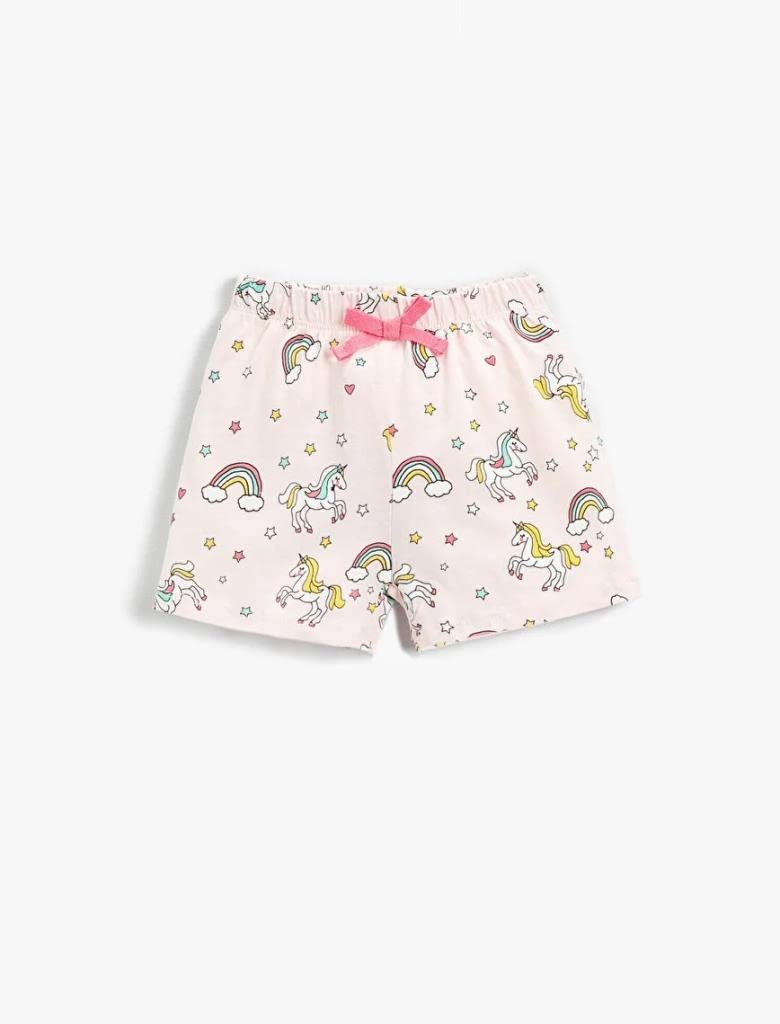 Unicorn Baskılı Beli Lastikli Şort Pamuklu Şort Kız bebek