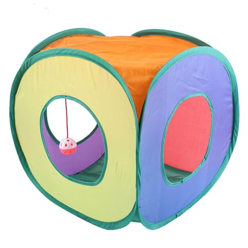 Cat Cube - Tipi de 11.75 X 15.75 X 15.71 Pulgadas Tres Puertos Laterales | Juguete Plegable Durable De Poliéster Arco Iris Para Gatos De Interior, Gatitos, Perros Pequeños Jugando Persecución