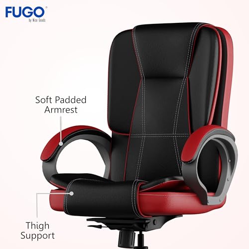 Image of FUGO FG12 Ergonomic Office Chair | Adjustable Height Swivel Chair with 360 Rotation | Comfortable Seating for Home Office & Study | Computer Desk Chair with 3-Year Warranty (Black and Red)