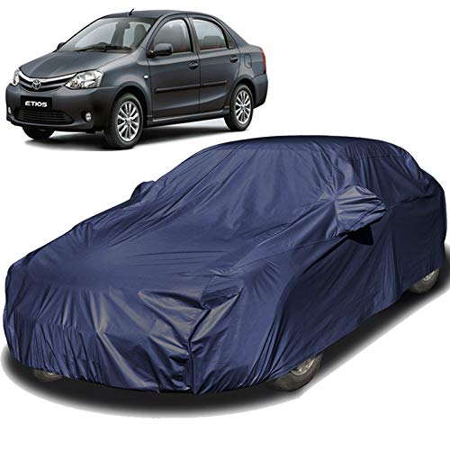 Image of Etios Dustproof Car Cover with Mirror Pockets, Navy Color, Taffeta Polyster,Triple Stitched, Compatible with Toyota Etios Car Cover (2010 to 2024), Etios Car Accessories