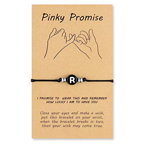 VU100 Pinky Promise Distance Matching String Initial R BFF Bracelets for 2 Women Girls Alphabet Letter Love Heart Charm Wish Couple Best Friend Friendship Mom Daughter Jewelry Gifts Mother's Day