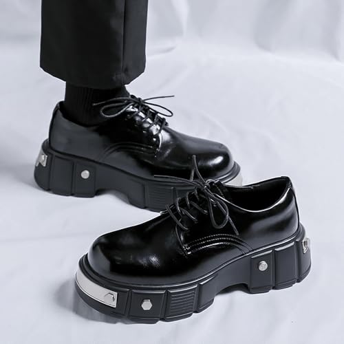 Men's Leather Platform Oxfords Fashion Goth Punk Motorcycle Shoes with Metal3