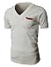 H2H Mens Basic Cotton V-neck T-shirts with Point Shoulder Button Leather Pocket
