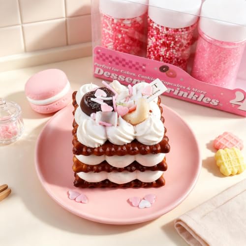 Image of Pink Sprinkles, 11.3oz Edible Pearls Nonpareils Jimmies Sugar Sprinkles | Large Capacity 4 Jars Set for Cakes Cupcakes Cookies Baking