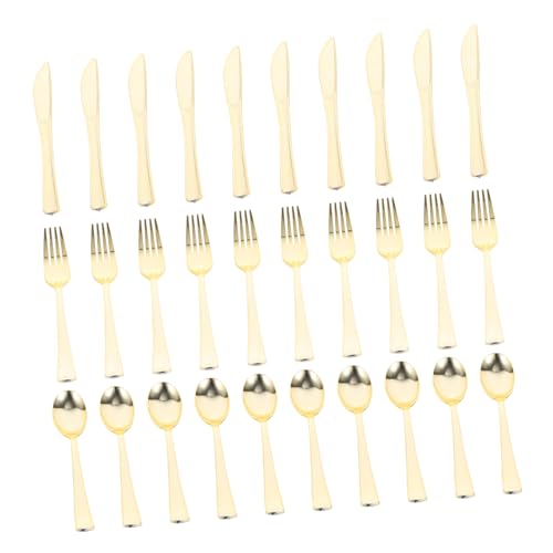Abaodam 10セット 使い捨てゴールドカトラリー 入り 軽量プラスチック製 パーティー 誕生日 ウェディング向け フォーク スプーン ナイフ各 実