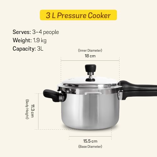 Image of Meyer Tri‑Ply Stainless‑Steel Cookware Bundle - 3 L Presta Pressure Cooker + 18 cm Select Straining Saucepan + 24 cm Flat Tawa (Orange), Induction‑Friendly Kitchen Set