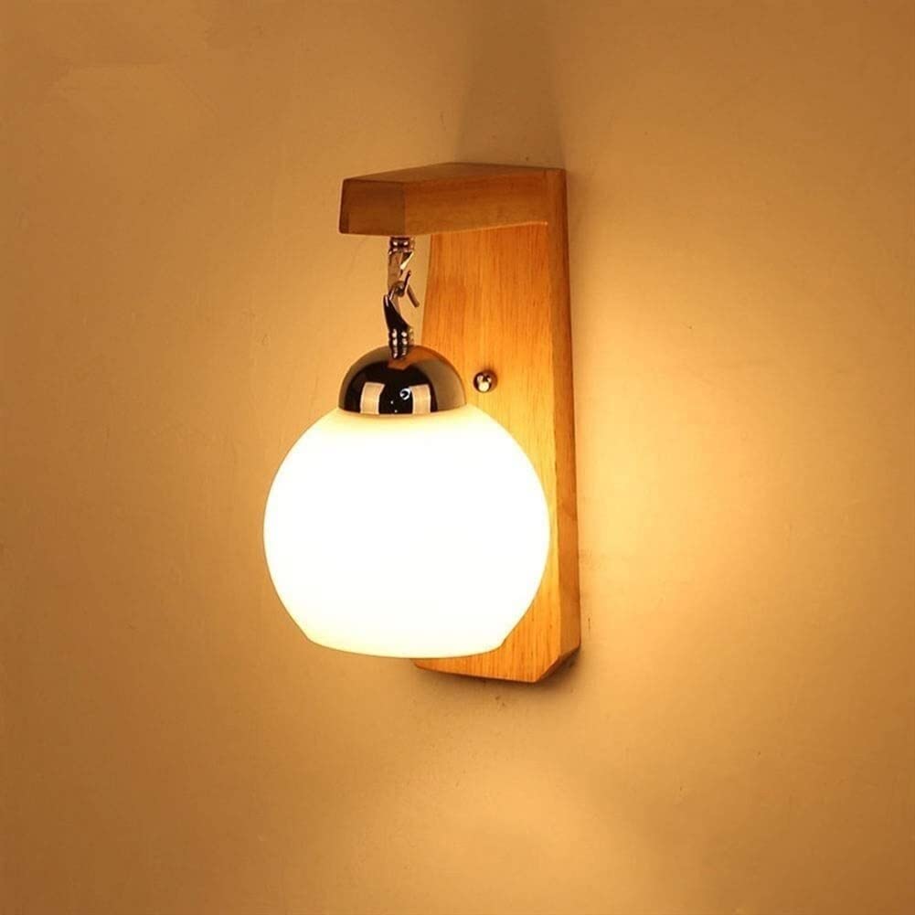 CWCQGH Wall Sconces, Wall Lamp Wooden White Glass Shade Wall Light Fixtures Bedroom Bedside Wall Mount Sconce Fixture Compatible with Headboard Living Room Corridor Staircase Balcony